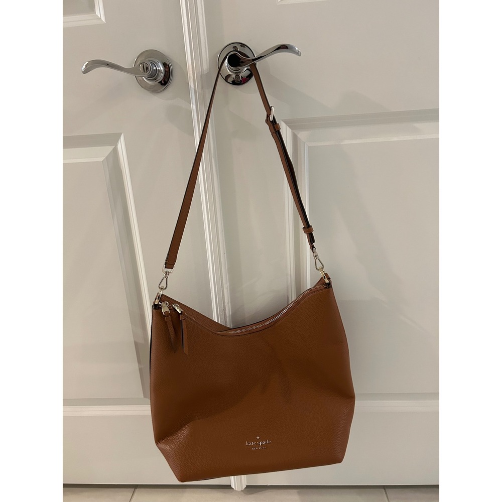 Kate Spade New York Pebbled Leather Hobo Bag Brown Crossbody Shoulder Bag - Picture 3 of 7
